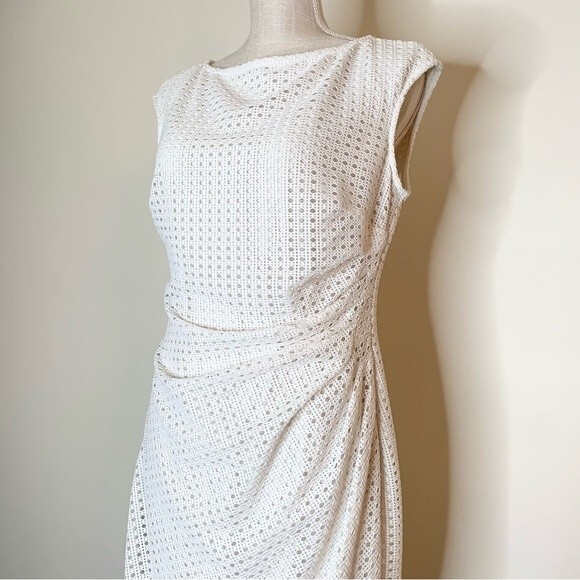 Chaps White Eyelet Sheath Dress Side Ruching Brunch Dress10 - Picture 2 of 9
